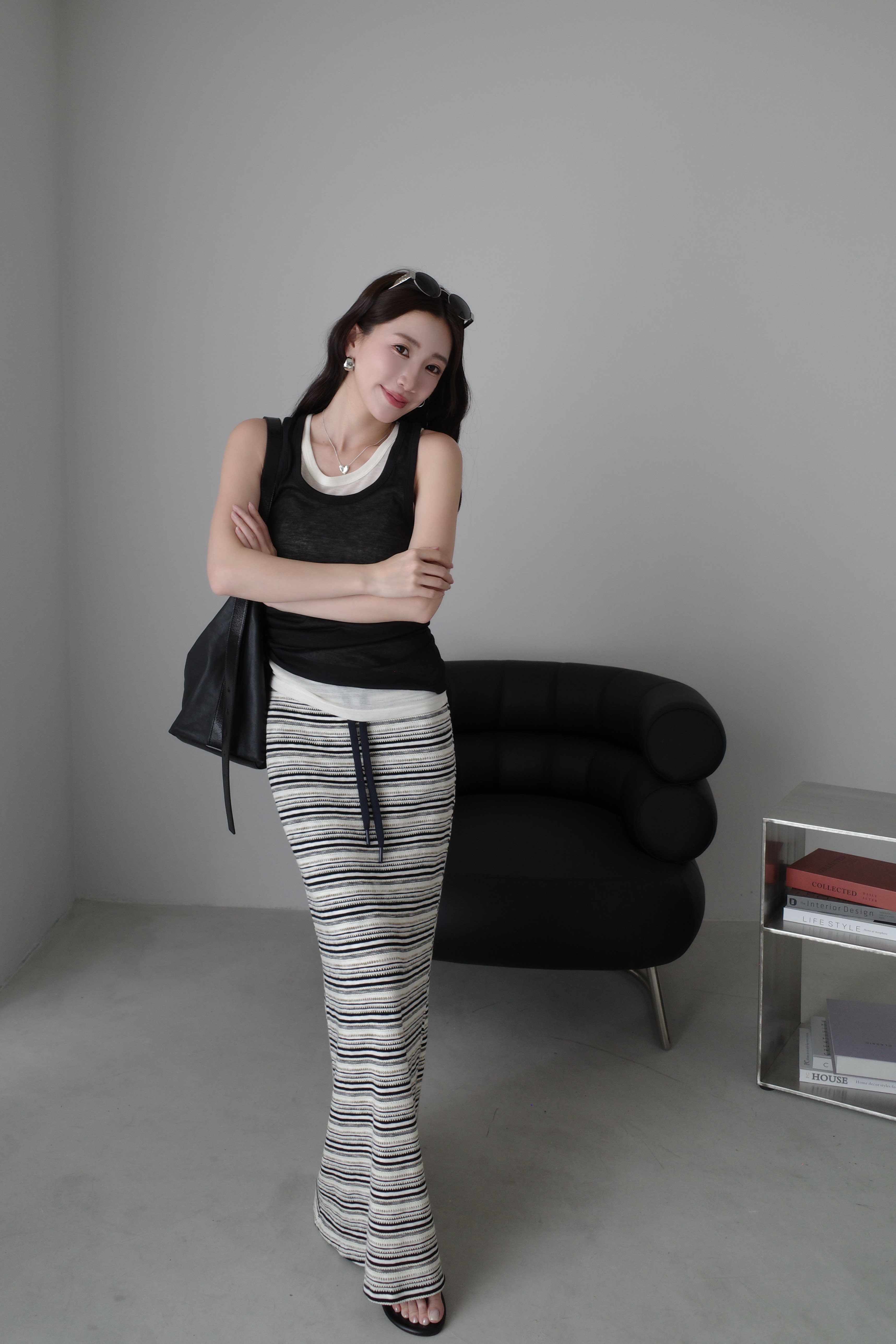 (預購)#AN56 細節滿滿簍空針織條紋裙