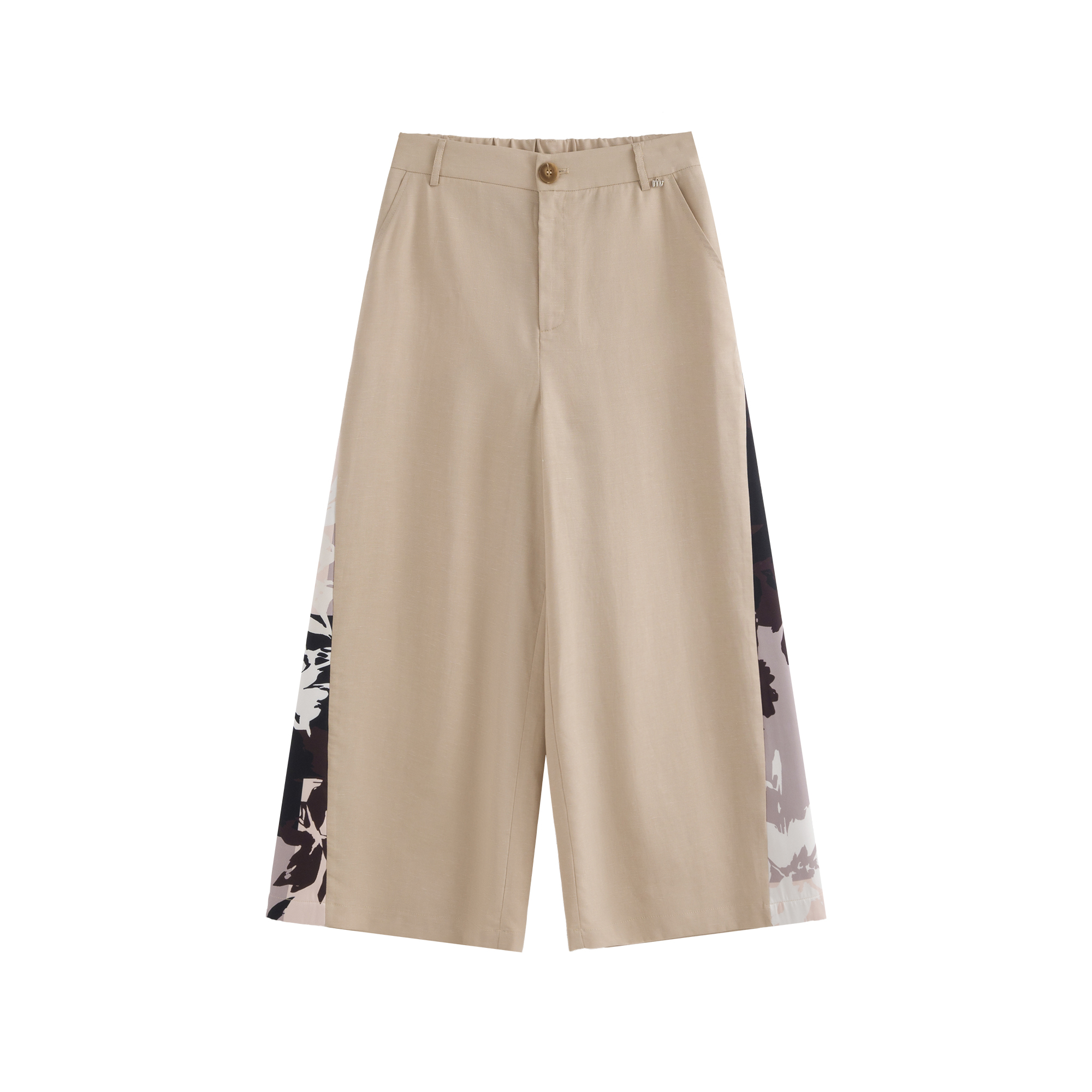 mi-tu 印花拼接阔腿西裤