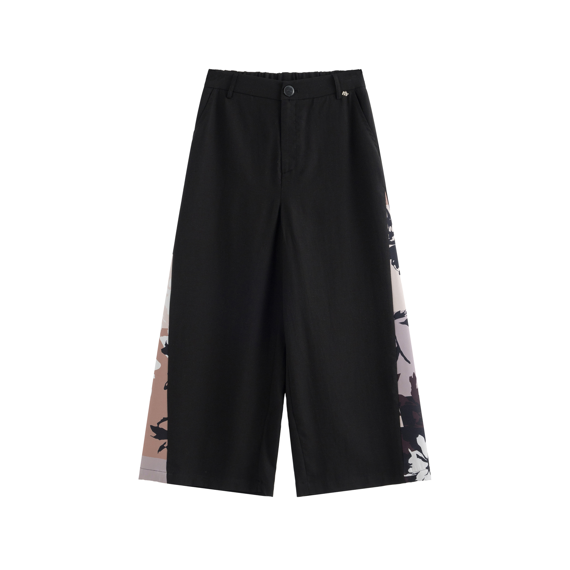 mi-tu 印花拼接阔腿西裤