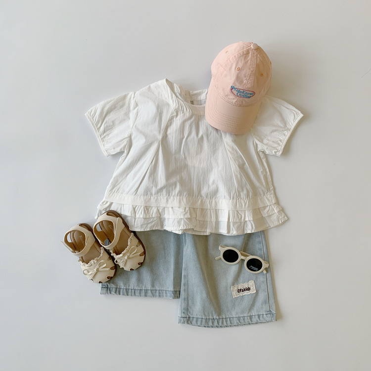 荷葉邊素面短袖上衣