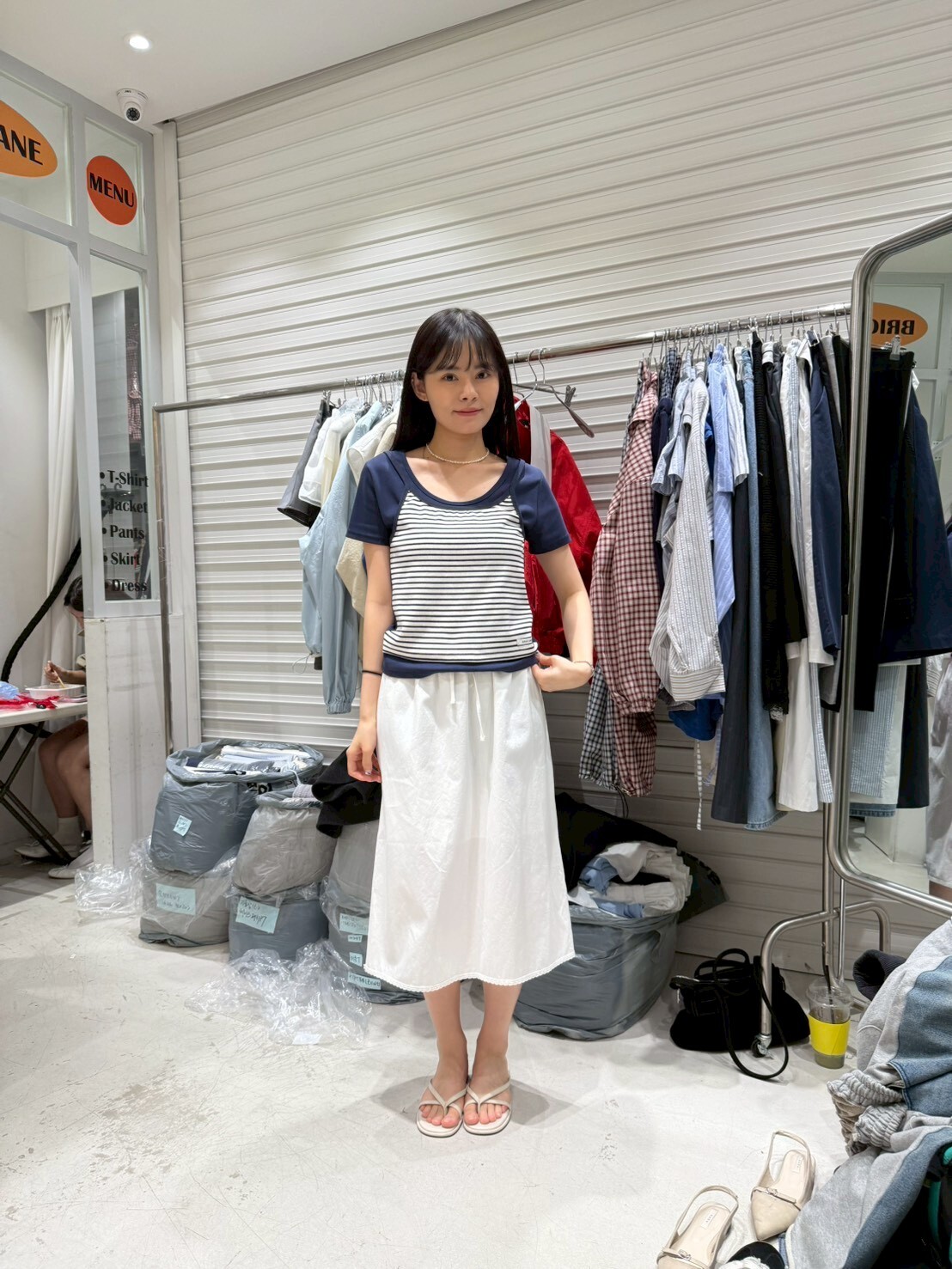 BL6037 假兩件條紋背心Tee