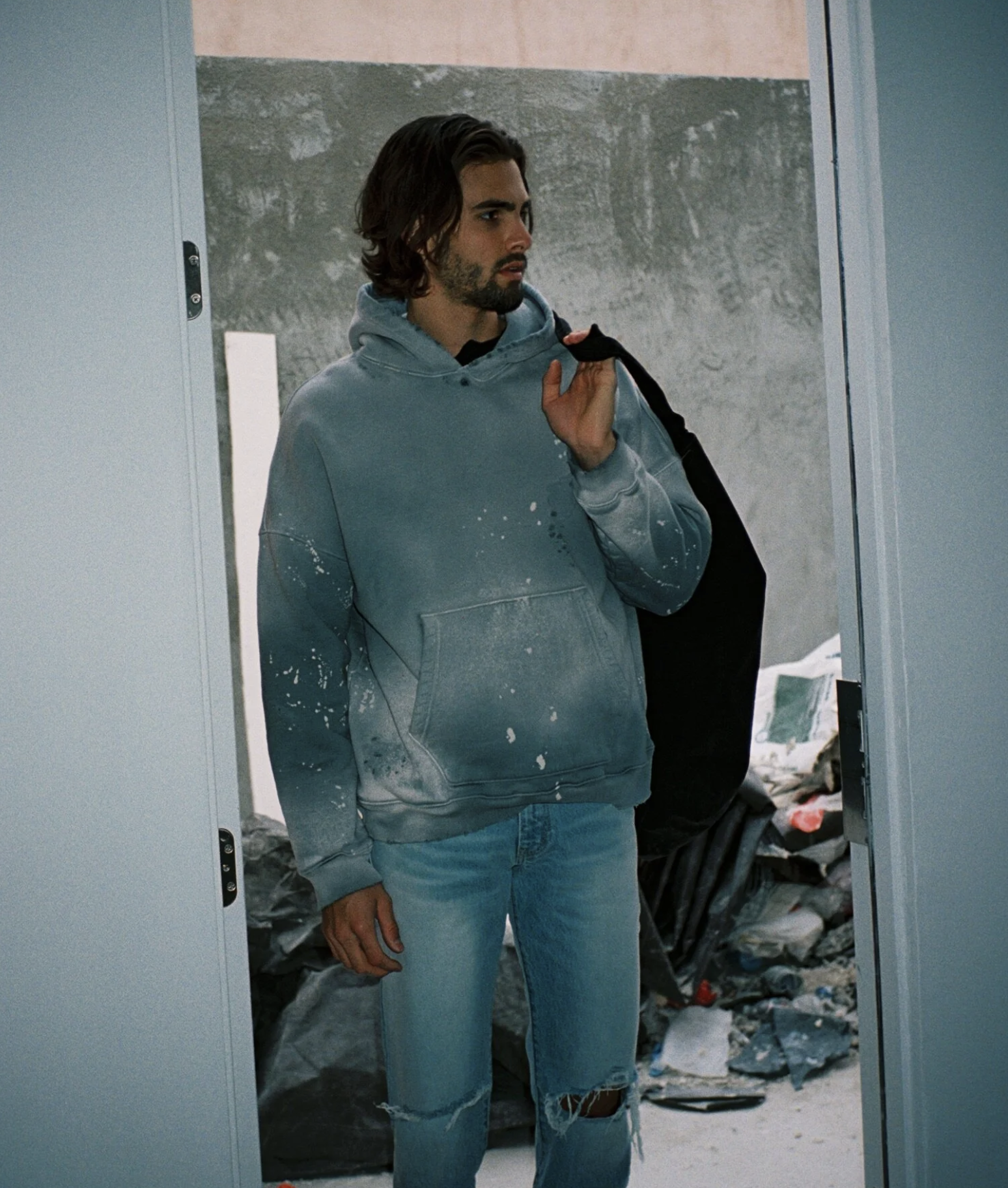 [Instock] MOOJIMOOJI OVERSIZE CROP HOODIE | SPLATTER GREY