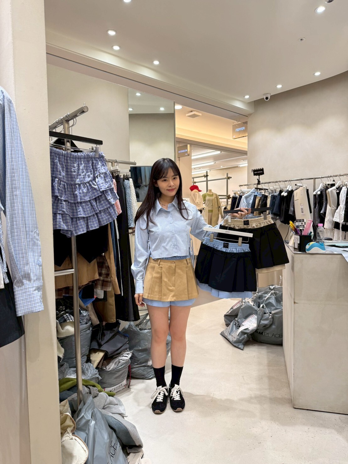 FF6007 拼接百褶短裙褲