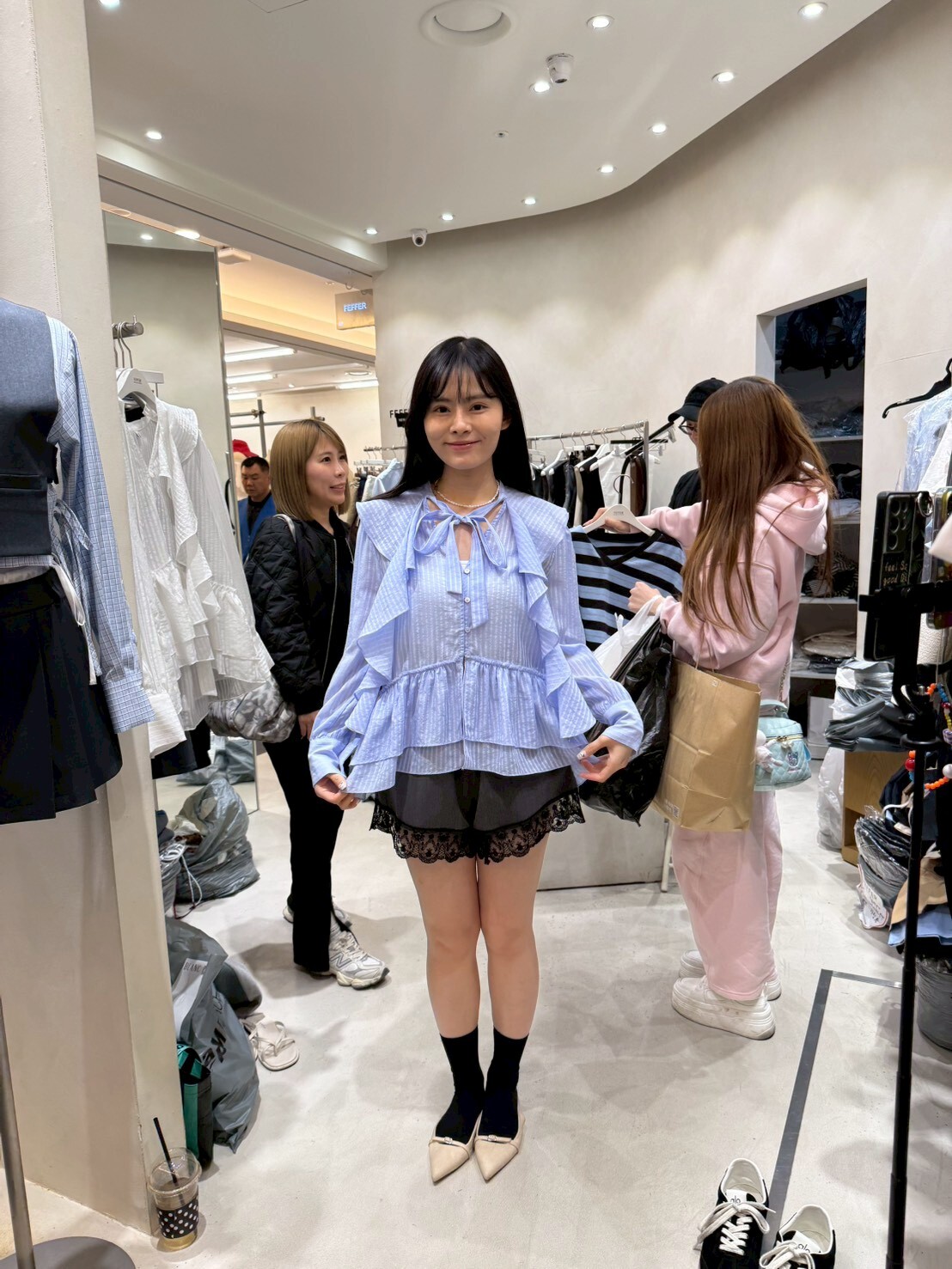 FF6012 暗直紋荷葉邊上衣