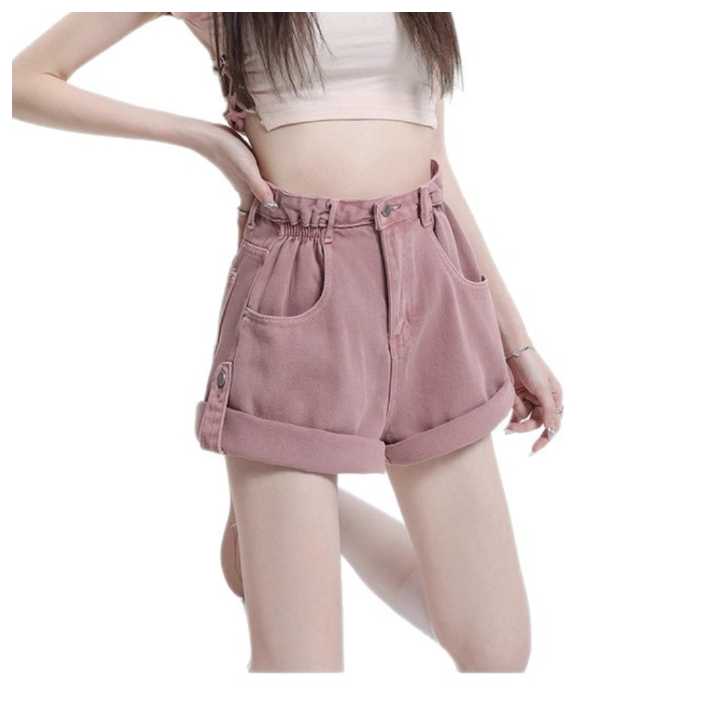 【ASister 小姊姊】AS2392#女裝｜休閒褲☆Y2K高腰闊腿A字短褲(藕粉 XS-2XL)