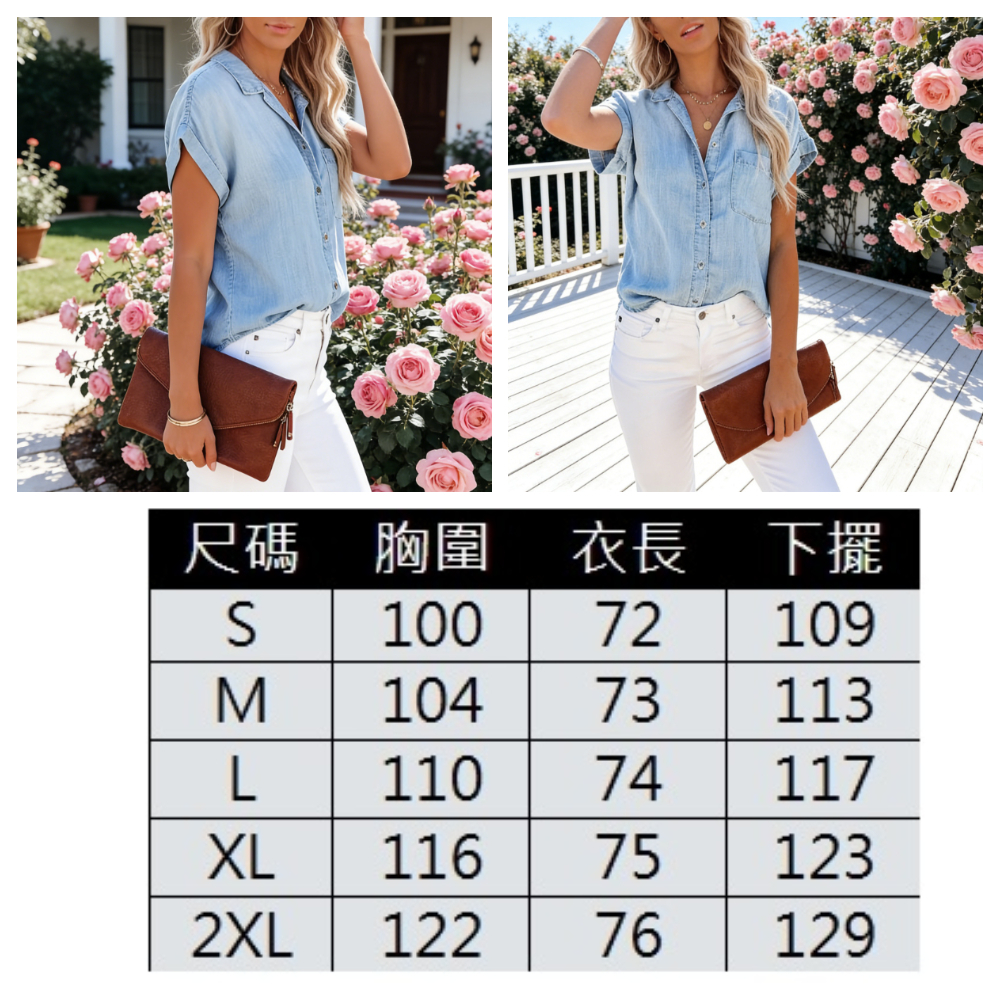 【ASister 小姊姊】AS2393#女裝｜上衣☆切袖單口袋排釦薄款牛仔襯衫(淺藍色 S-2XL)