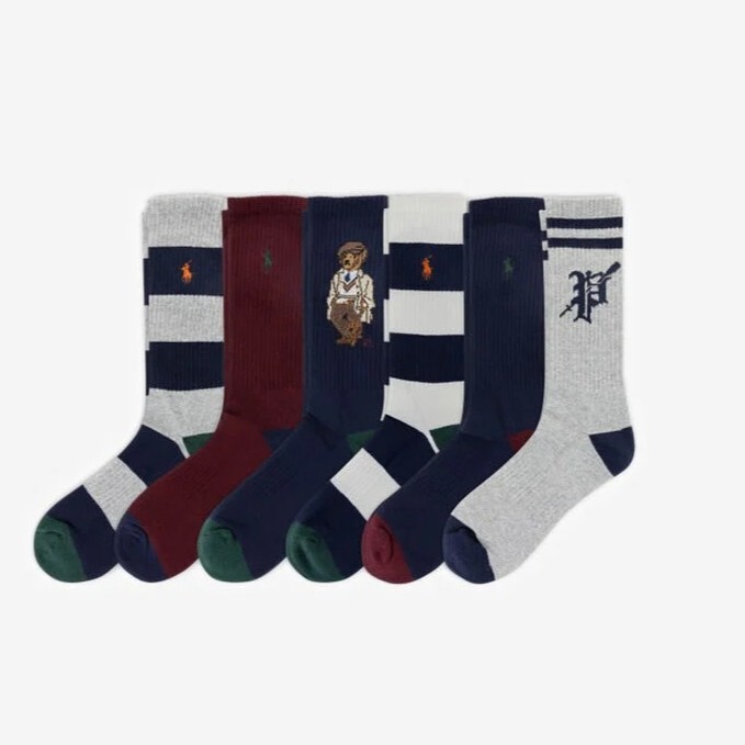 Polo Ralph Lauren 刺繡 條紋 熊熊 長襪 襪子 六雙一組