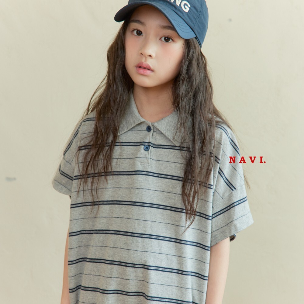 90-160 NAVI 橫紋翻領polo洋裝 2色