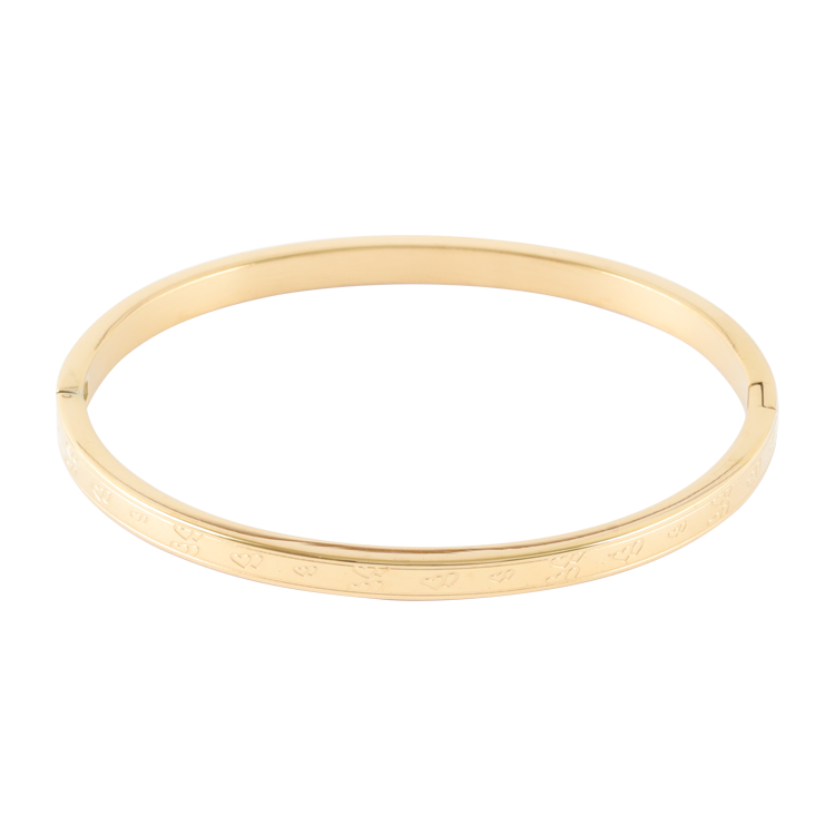 白鋼手鐲，女士手鐲 連心細環；雙心藏進細弧 讓溫柔沿著腕線走（4243金色）