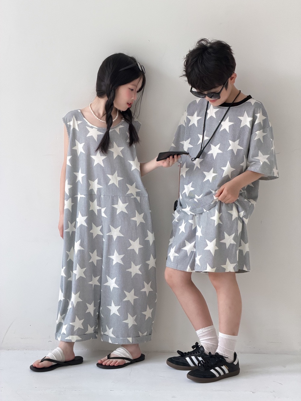 兄弟姐妹一起穿_灰色星星套裝/連身褲