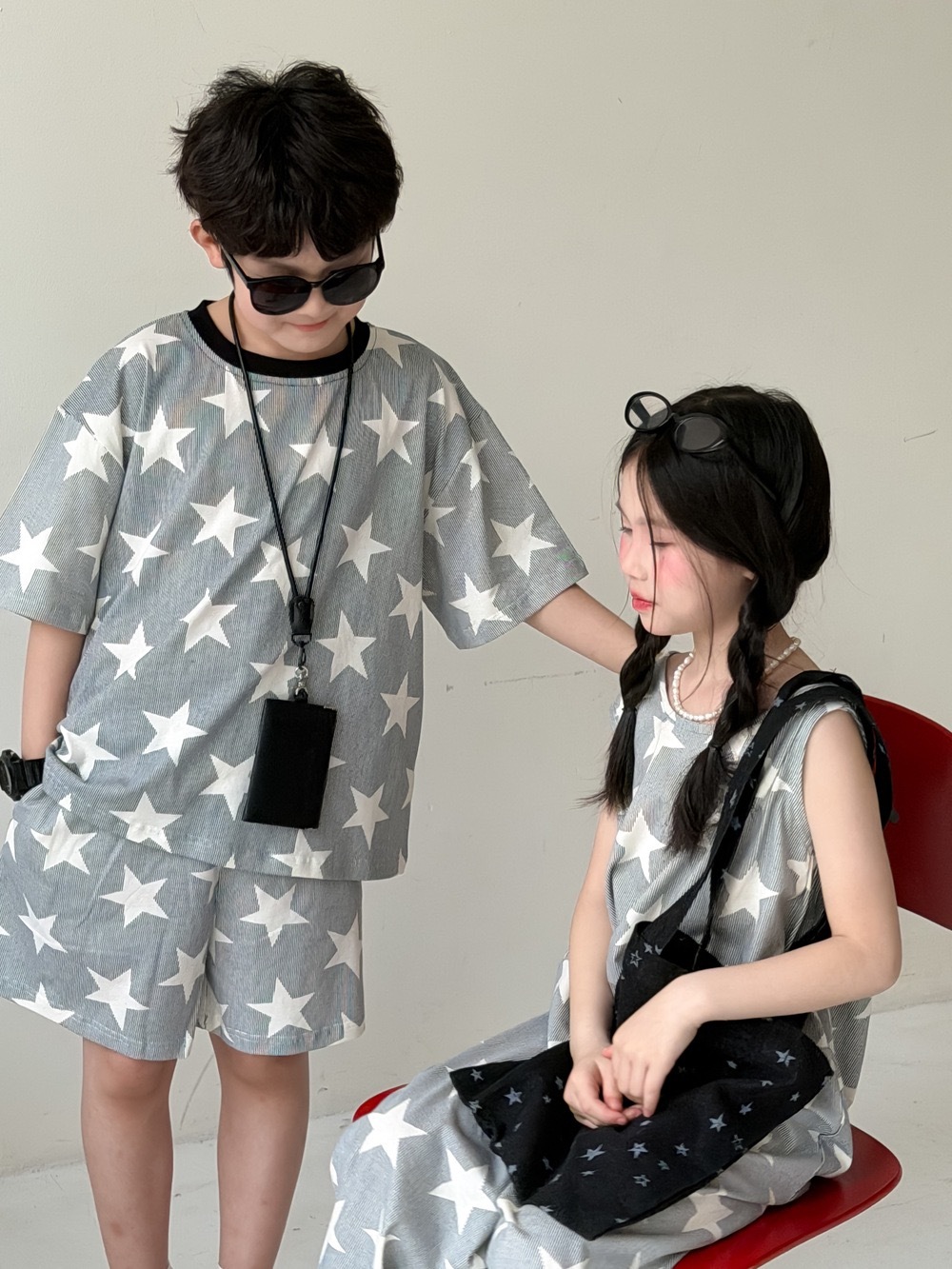 兄弟姐妹一起穿_灰色星星套裝/連身褲