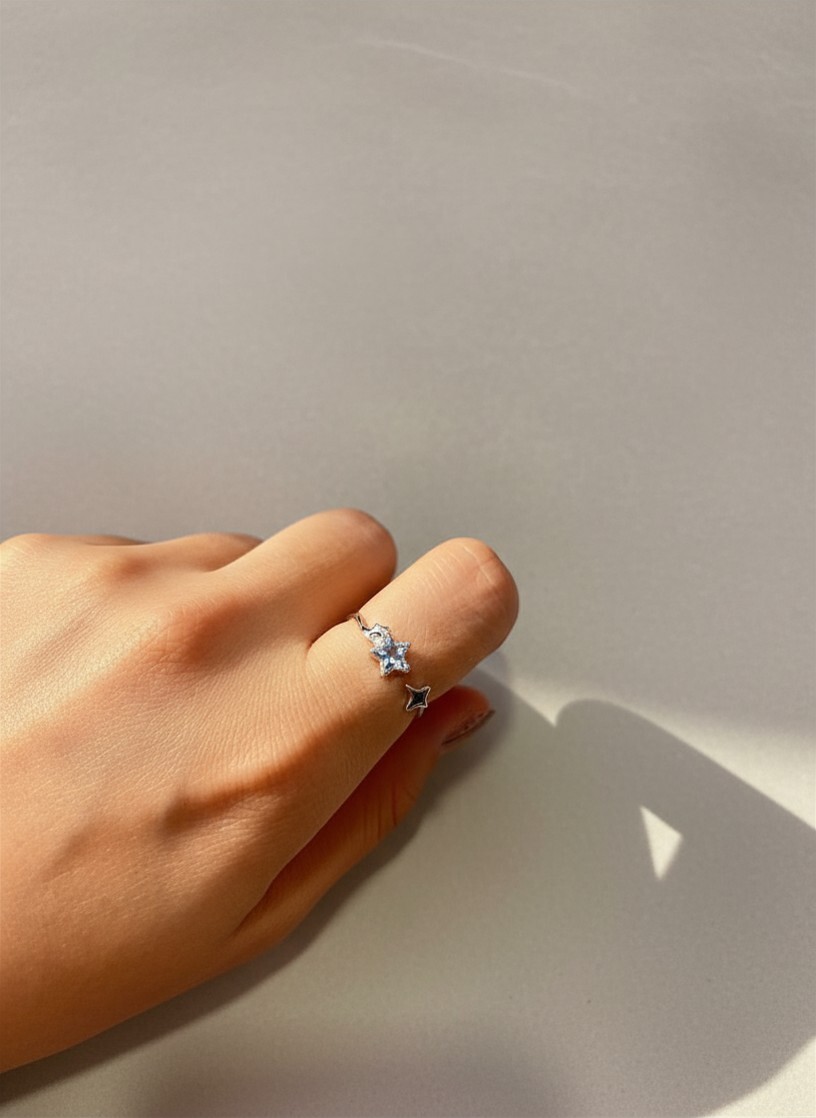 不規則藍星開口純銀戒指 #F46