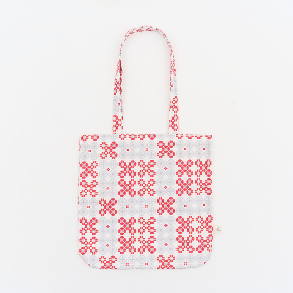 印花樂圓角方形購物袋/海棠花磚/春梅紅