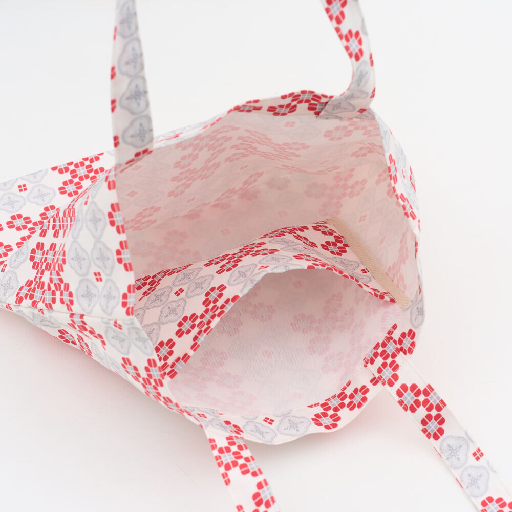 印花樂圓角方形購物袋/海棠花磚/春梅紅