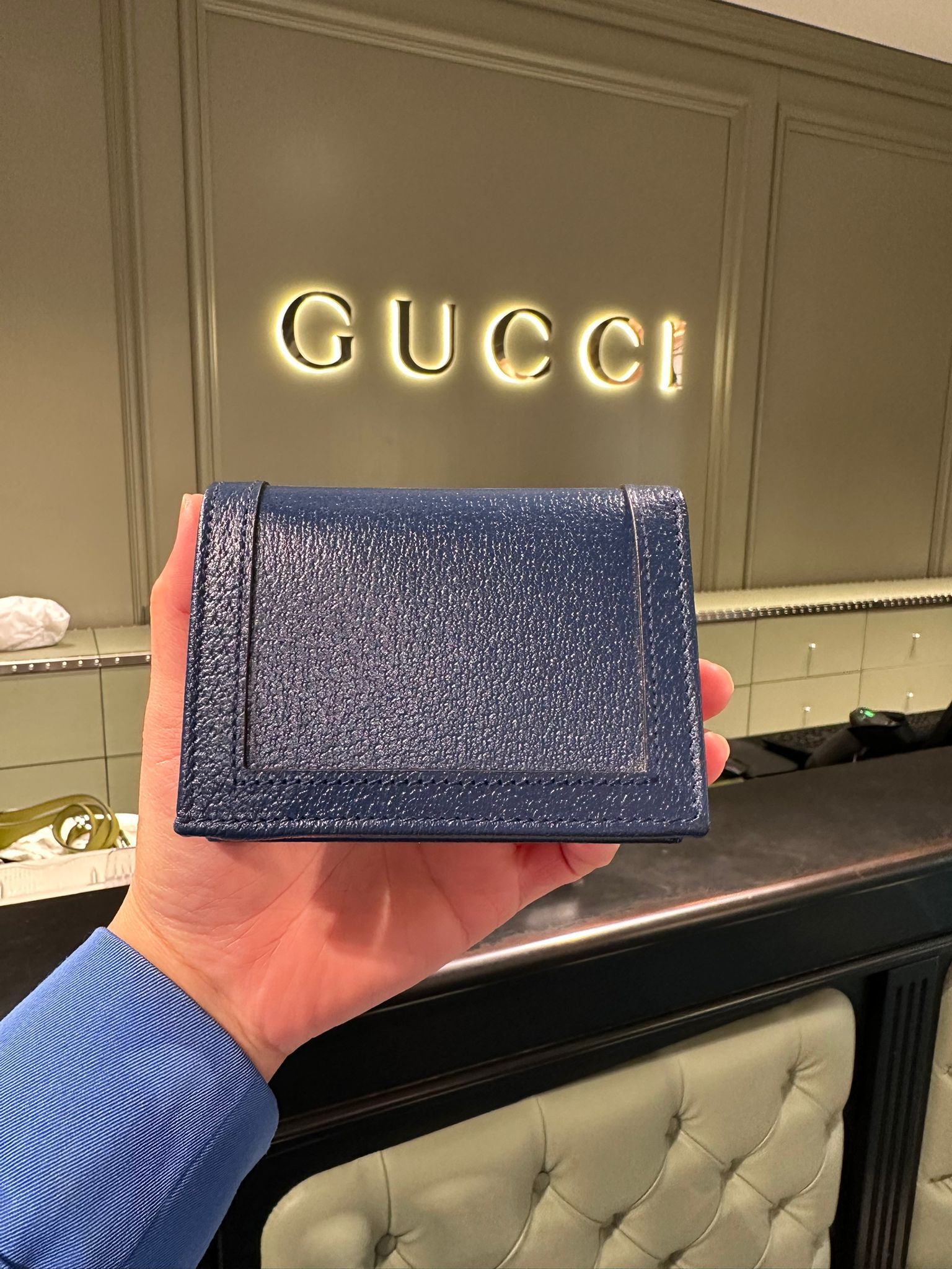 LYS01523 Gucci Diana 竹節海軍藍皮革小銀包