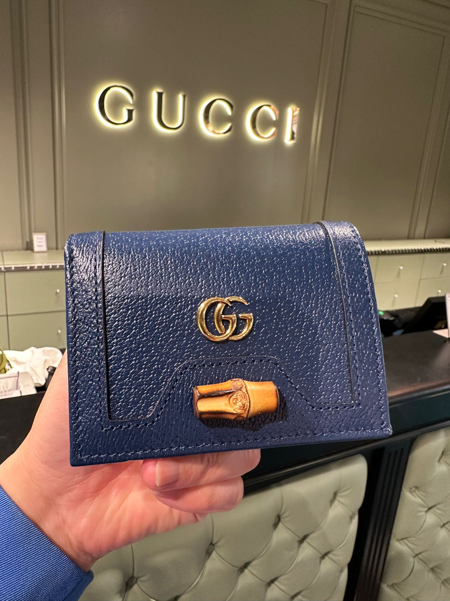 LYS01523 Gucci Diana 竹節海軍藍皮革小銀包
