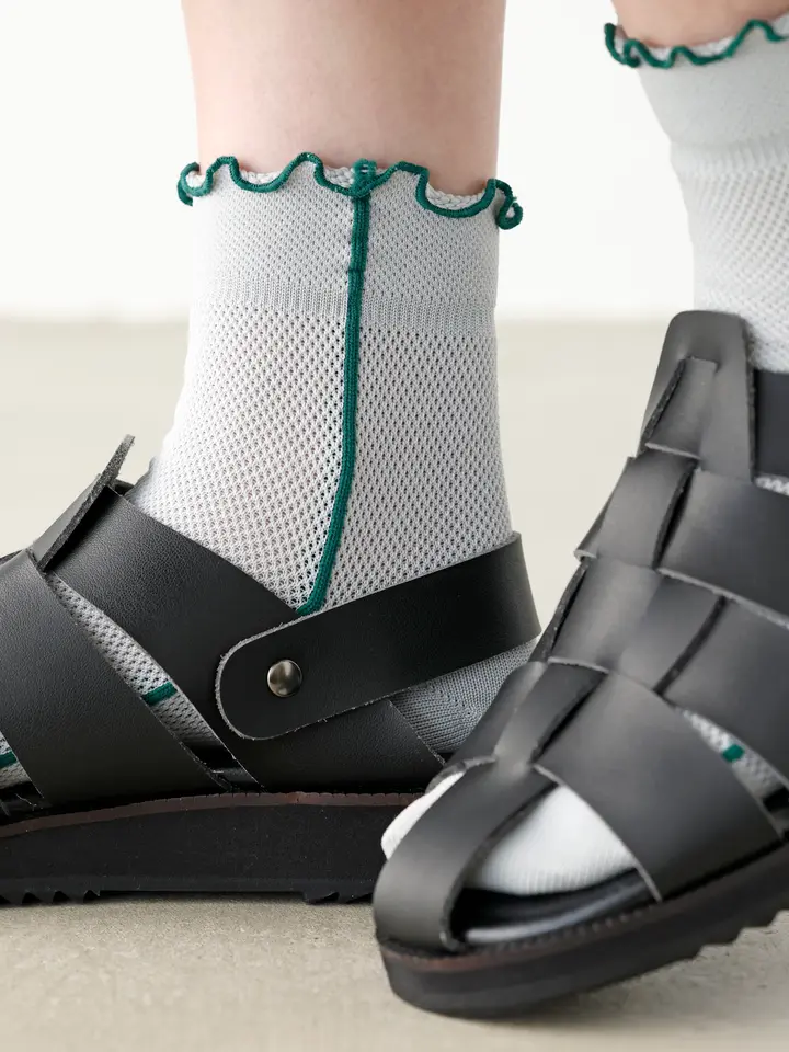 [連線優惠]靴下屋 【清爽舒適】木耳邊側線網眼短襪