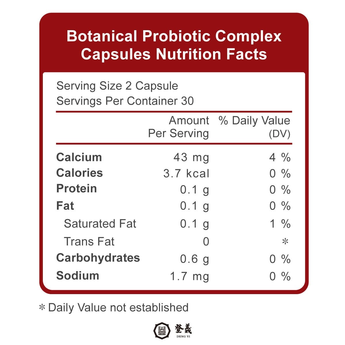 登義植萃益生菌營養標示