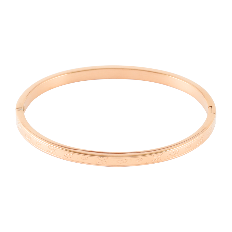 白鋼手鐲，女士手鐲 連心細環；雙心藏進細弧 讓溫柔沿著腕線走（4243玫瑰金）