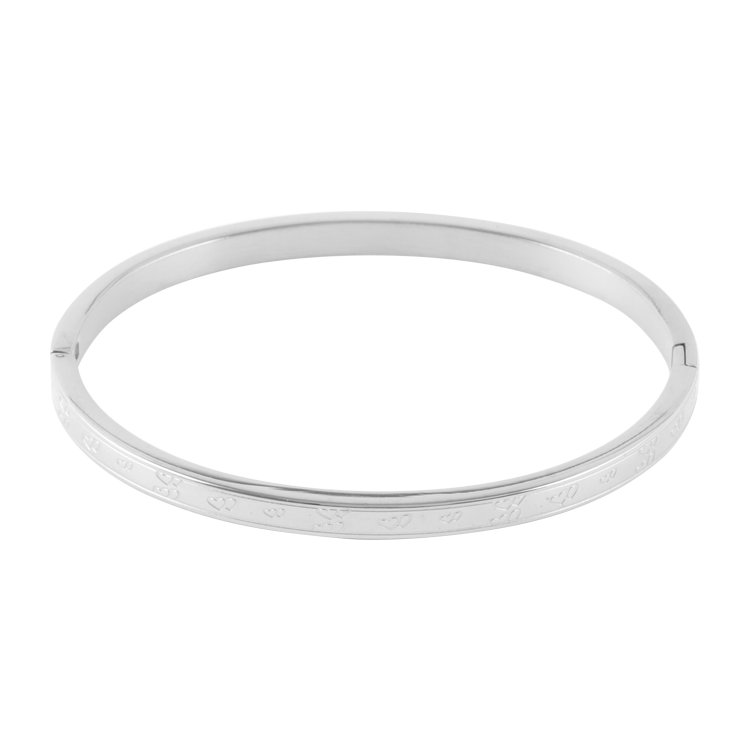 白鋼手鐲，女士手鐲 連心細環；雙心藏進細弧 讓溫柔沿著腕線走（4243銀色）