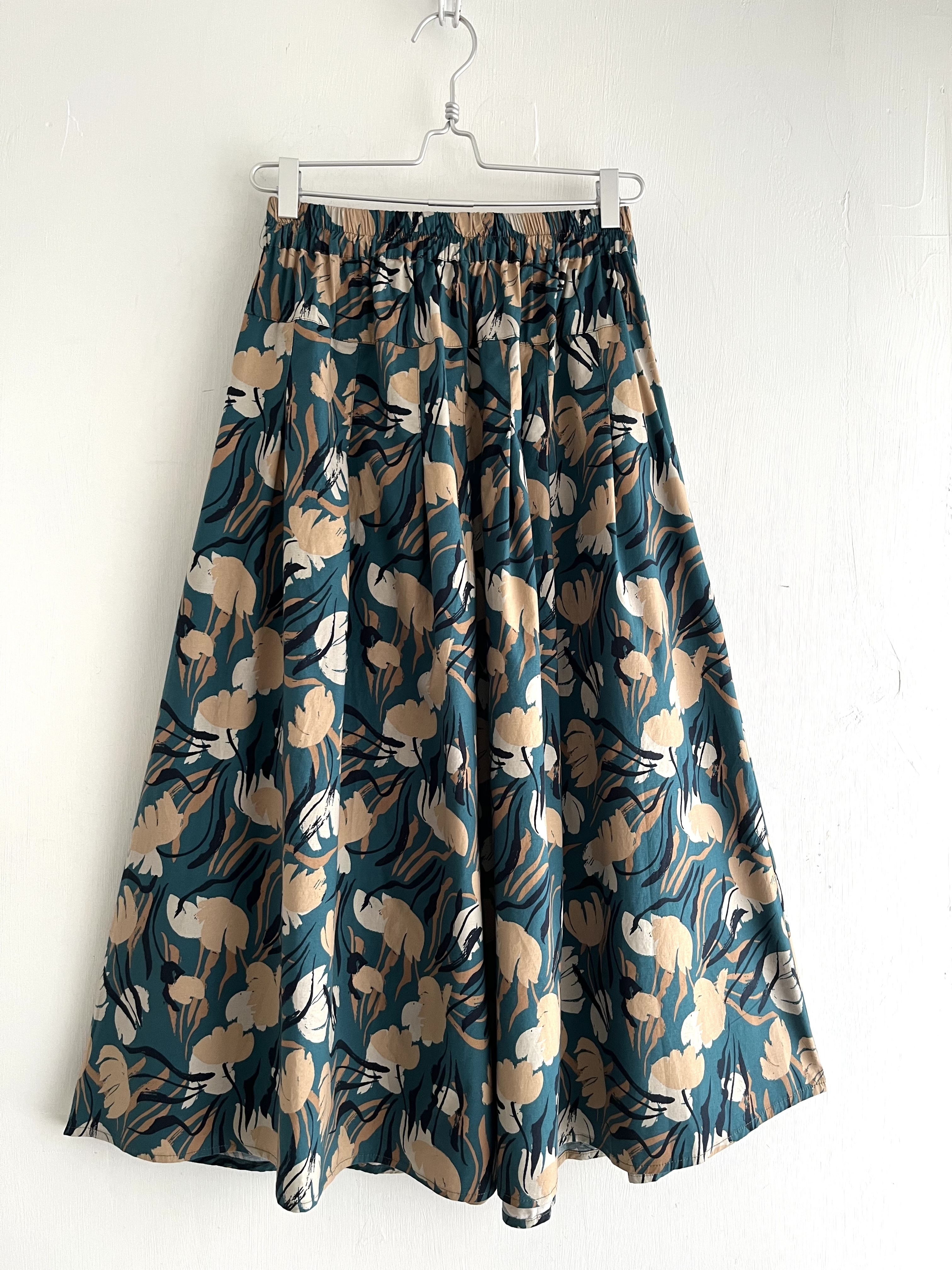 YUTA & YUTI綠色水彩花全橡筋裙