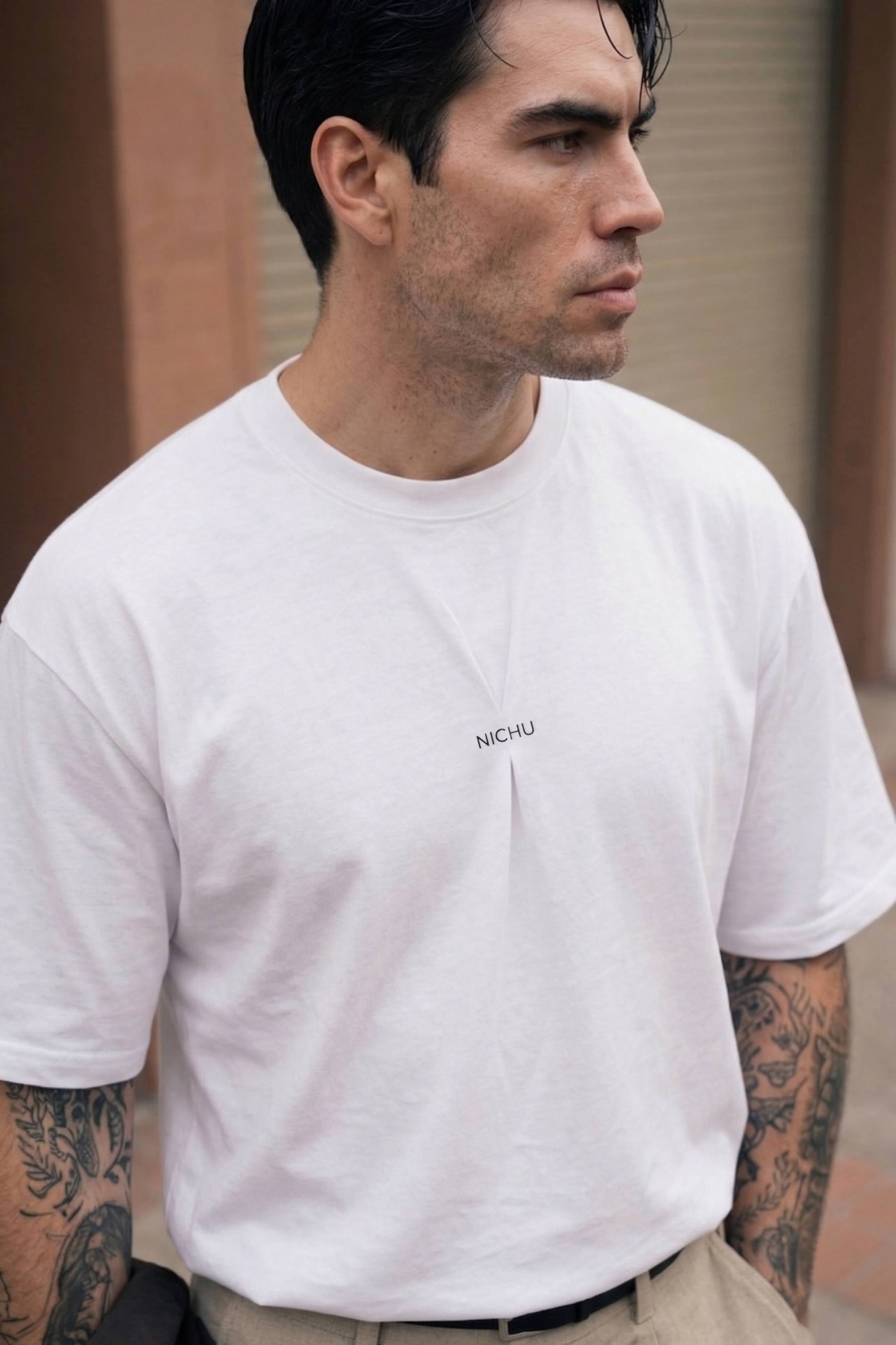 Layered Pleat Line Embroidered T-Shirt (U)