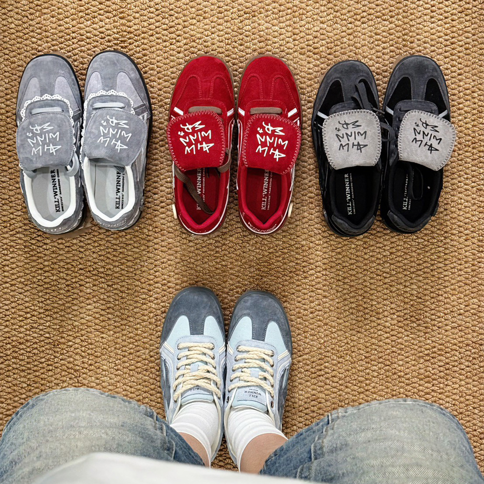 【SALE】零碼優惠！KILLWINNER 德訓鞋 蕾絲緞帶 芭蕾舞鞋 蝴蝶結 灰絲絨 紅絲絨 黑灰 黑黃 張員瑛同款 鬼塚虎 KWDX240403 KWDX240201 KWDX24010301 KWDX240302