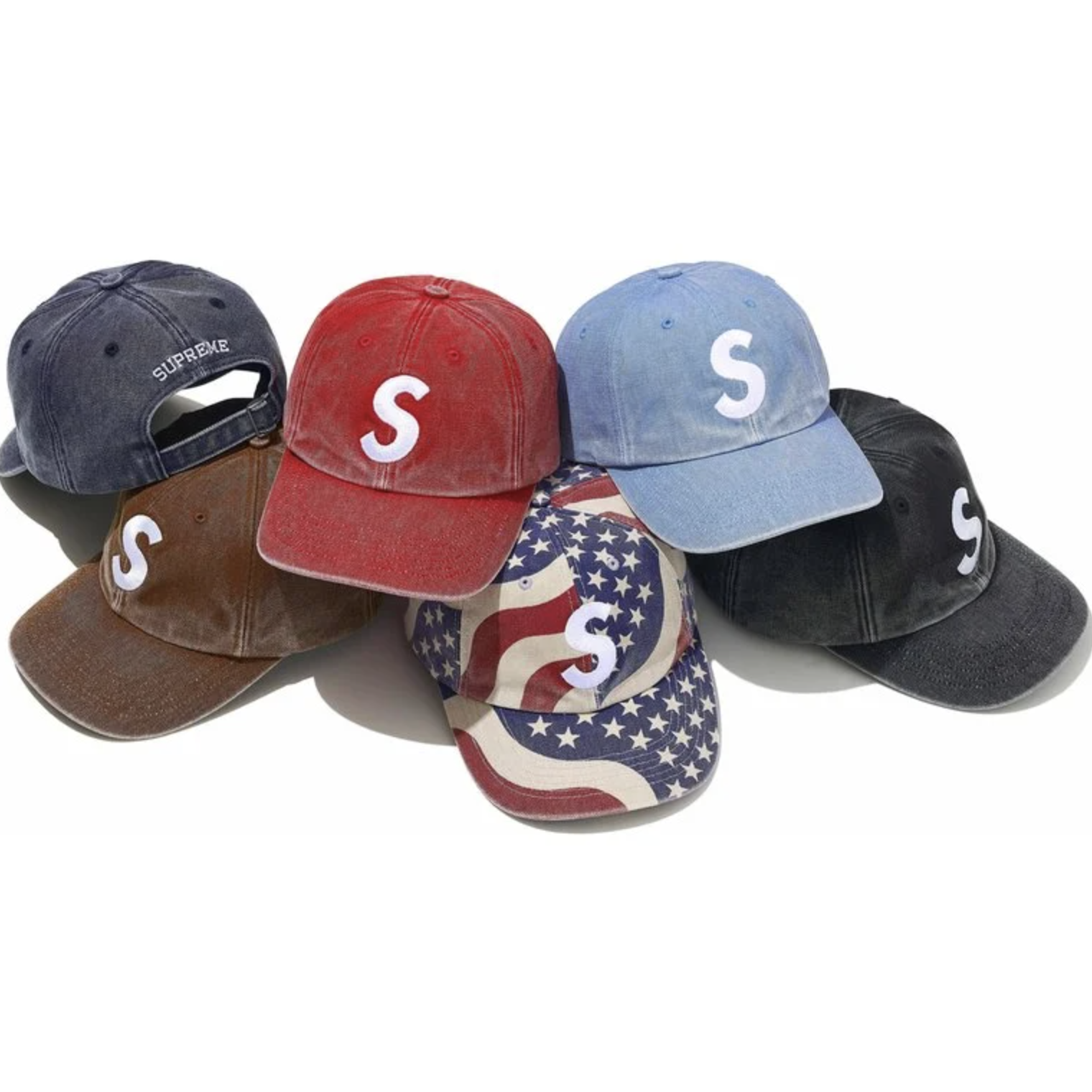 SUPREME PIGMENT COATED S LOGO 6-PANEL 水洗感 六分割帽 黑色/深藍/紅色/咖啡色/淺藍/國旗-SS26H3