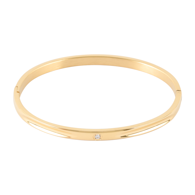 白鋼手鐲，女士手鐲 流弧微鑽；流線凹面聚焦視線 單戴疊戴都自然（4244金色）