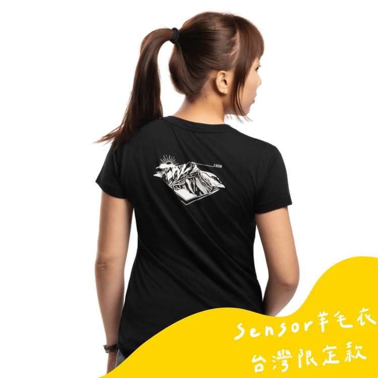 Sensor 女款 美麗諾羊毛短袖上衣-島嶼生活/V熊玉山(120g) 黑色 26Z00005 [HappyOutdoor]