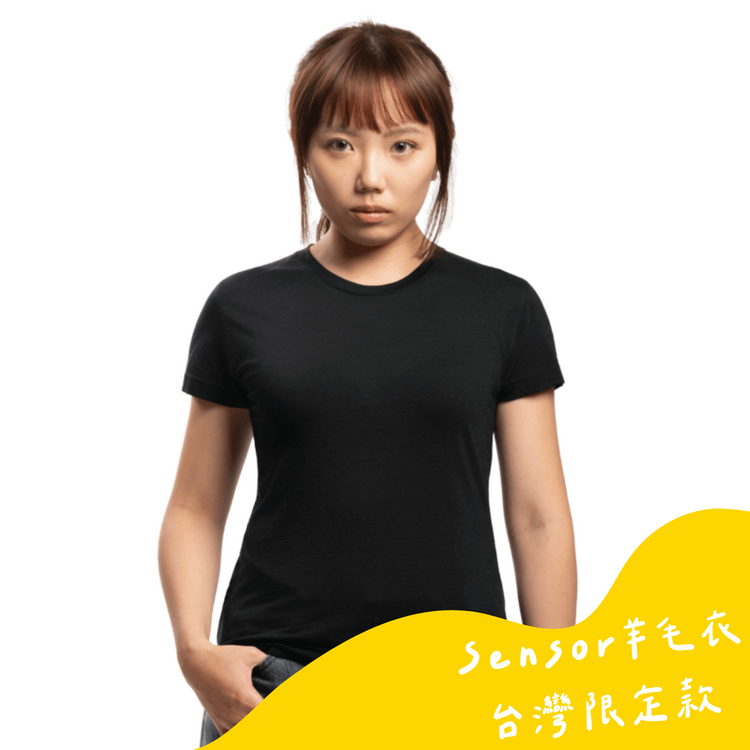 Sensor 女款 美麗諾羊毛短袖上衣-島嶼生活/V熊玉山(120g) 黑色 26Z00005 [HappyOutdoor]