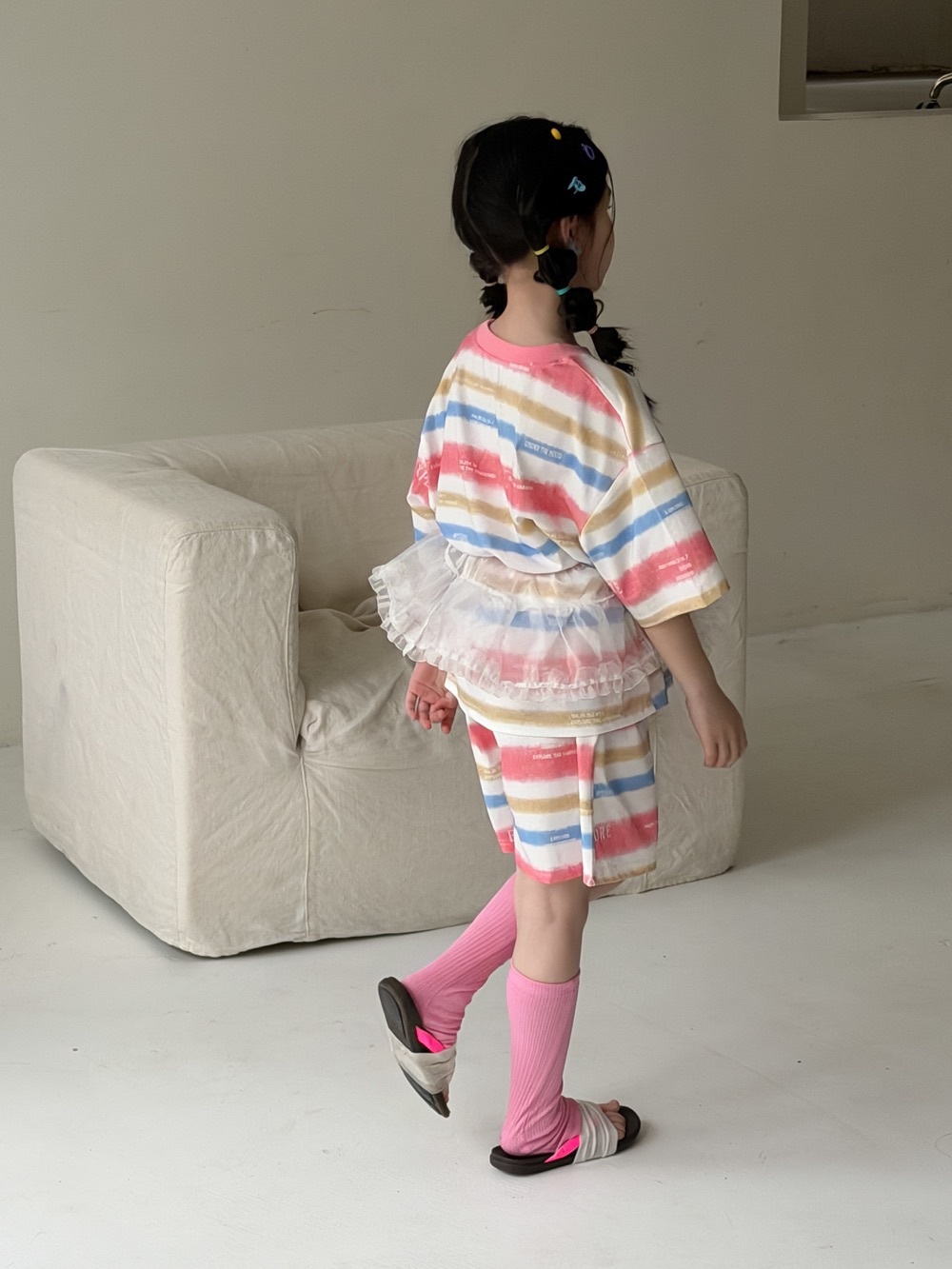 兄弟姐妹一起穿_彩色條紋套裝