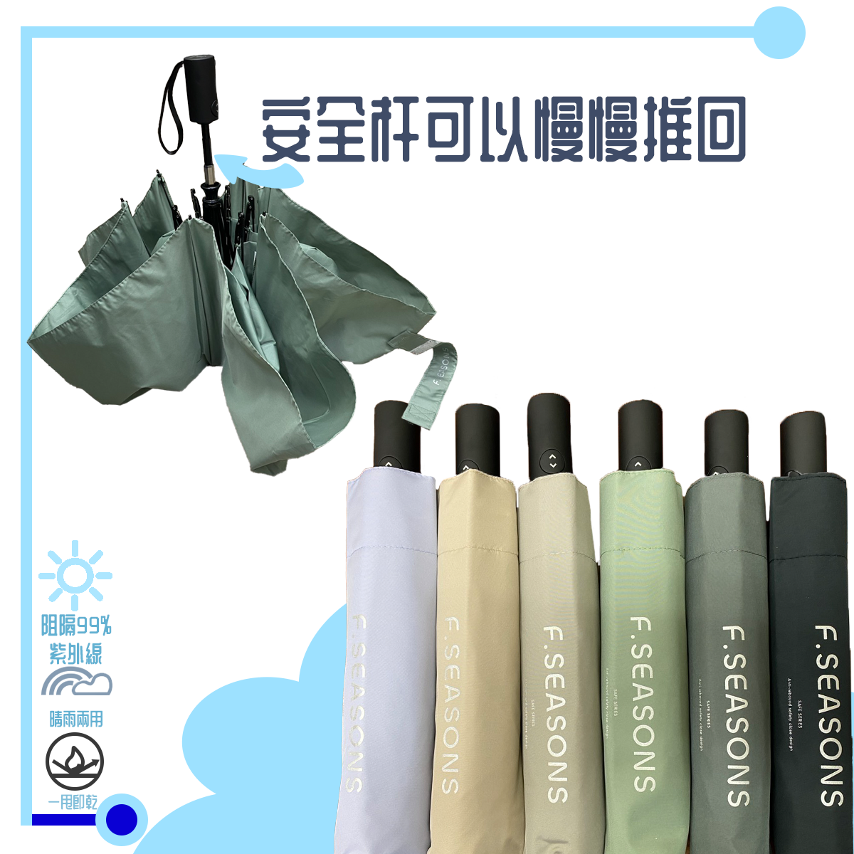極致撥水碳纖安全式三折 超輕自動折傘