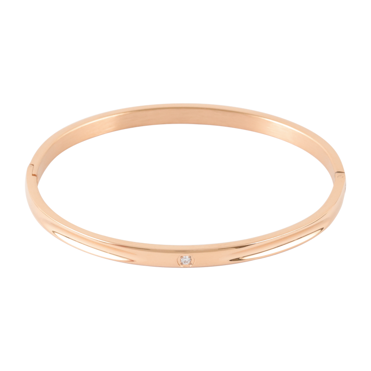 白鋼手鐲，女士手鐲 流弧微鑽；流線凹面聚焦視線 單戴疊戴都自然（4244玫瑰金）