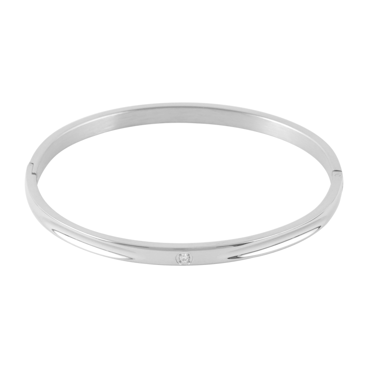 白鋼手鐲，女士手鐲 流弧微鑽；流線凹面聚焦視線 單戴疊戴都自然（4244銀色）
