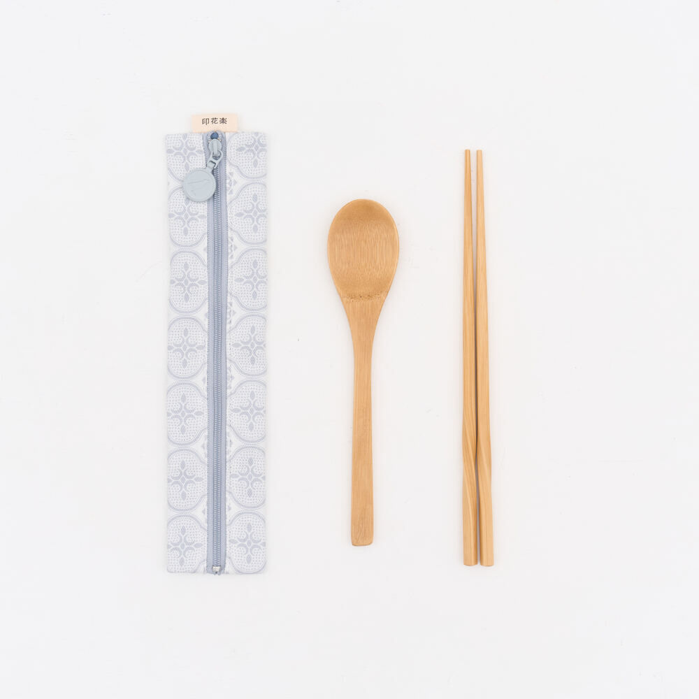 拉鏈餐具袋(含餐具)/玻璃海棠/寧靜灰藍