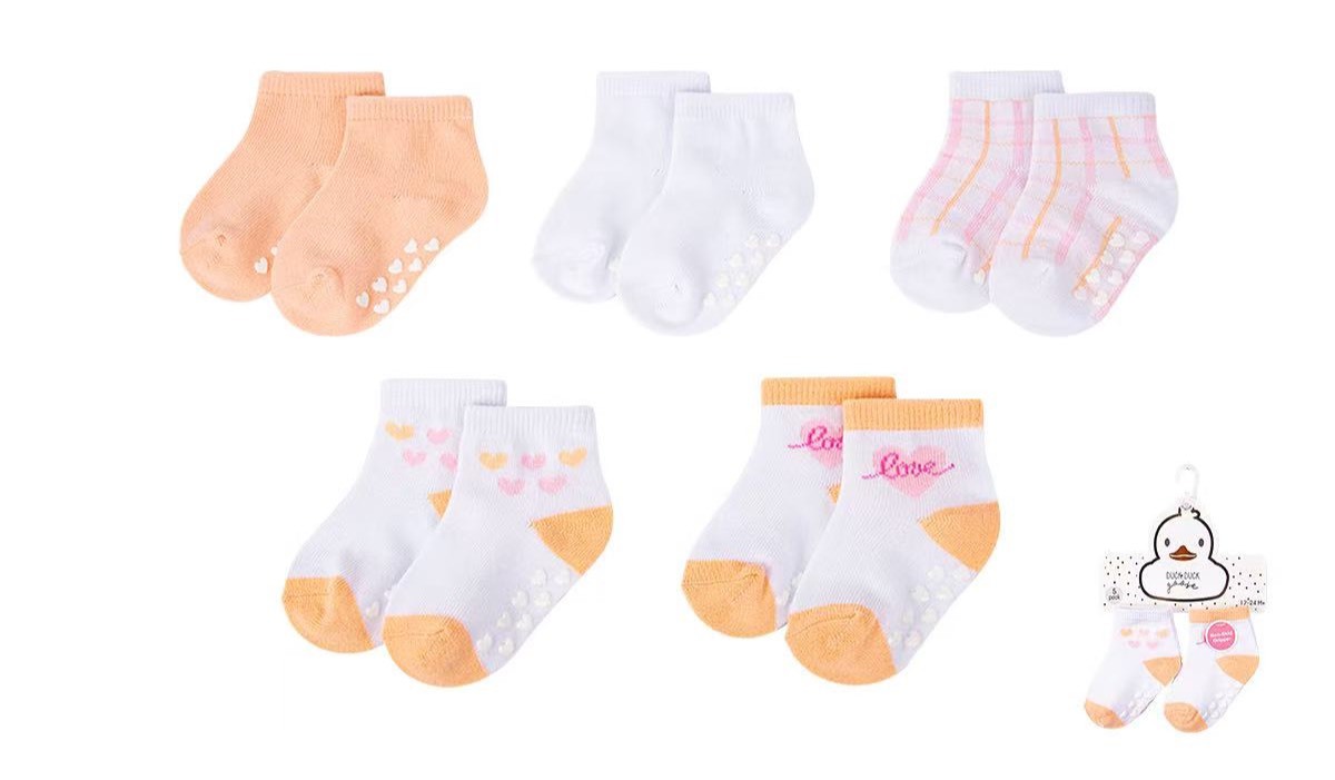 粉橘愛心格紋襪子組