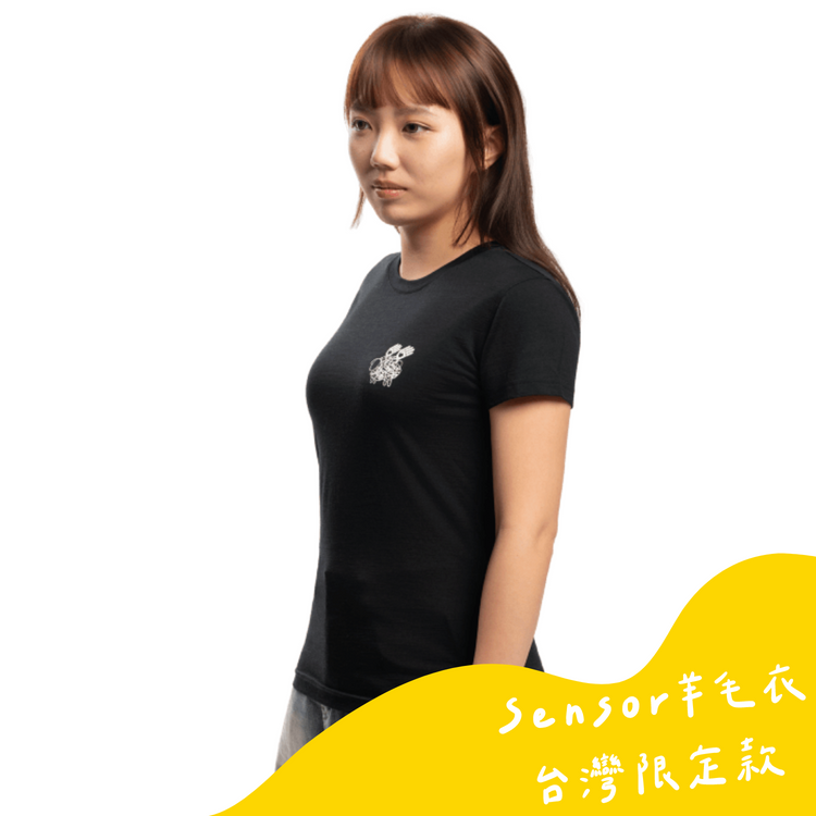 Sensor 女款 美麗諾羊毛短袖上衣-島嶼生活/飛翔綿羊(120g)黑色 26Z00001 [HappyOutdoor]