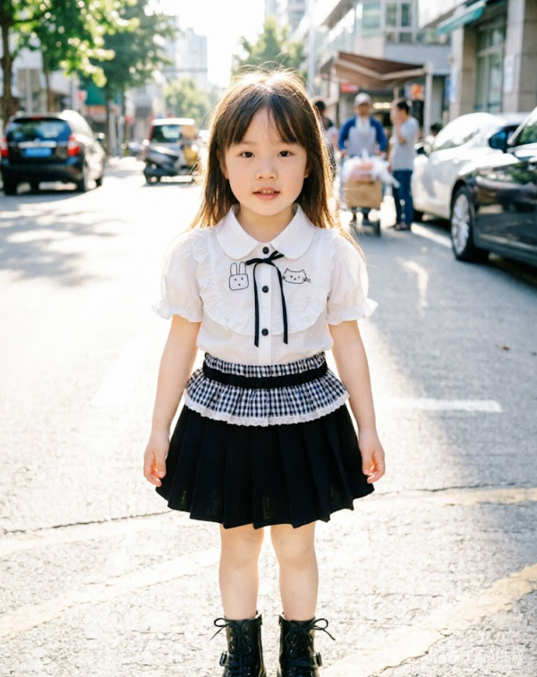 BYC04SE025BK  日系學院風黑白格紋刺繡動物套裝