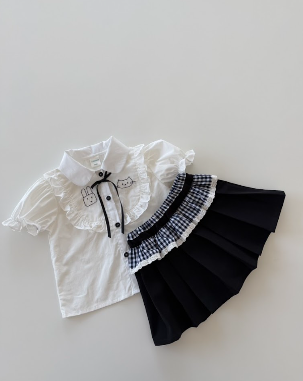 BYC04SE025BK  日系學院風黑白格紋刺繡動物套裝