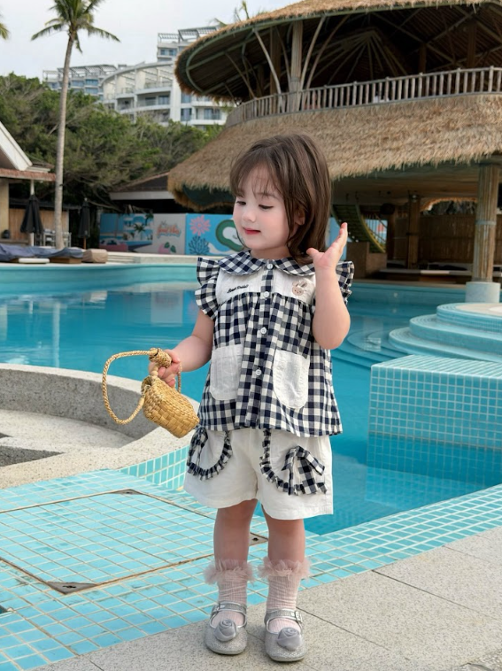 BYC04SE026BK 田園兔兔物語格紋飛袖套裝