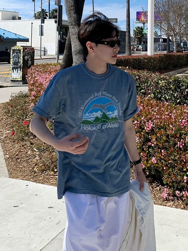 SIMPLEACTION HAWAII字母印花短袖上衣