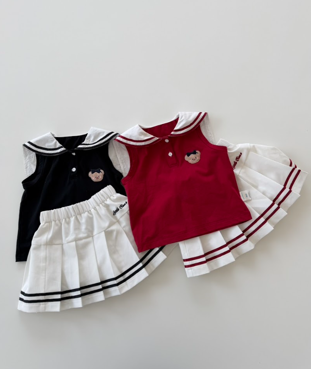 BYC04SE028RD 紅色學院風小熊水手背心套裝