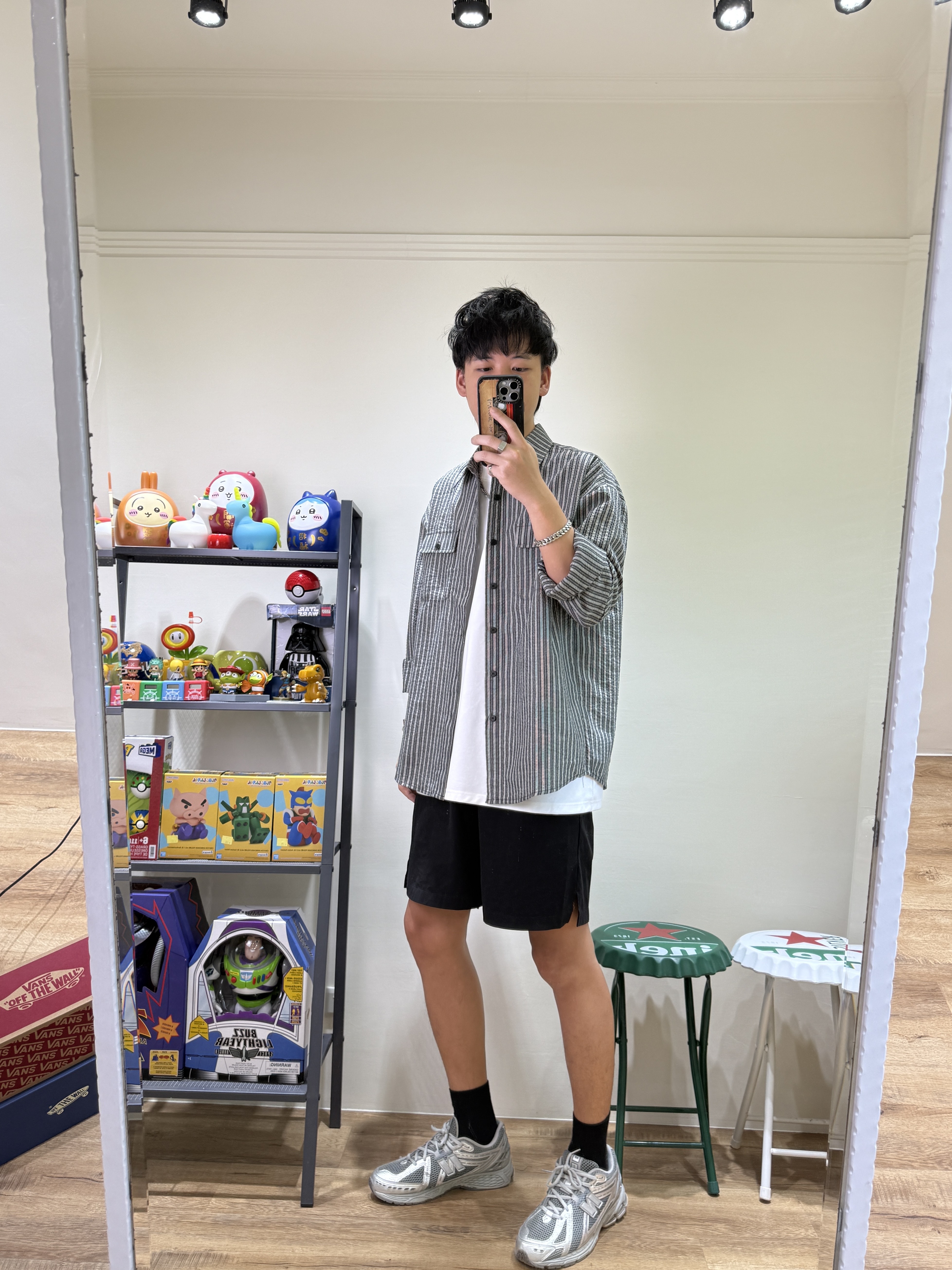 夏天福音泡泡紗條紋雙口袋襯衫(黑條紋)