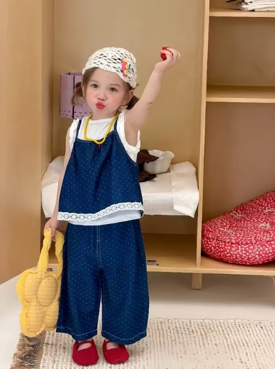 BYC04SE029BL  日系復古波點文藝3件套