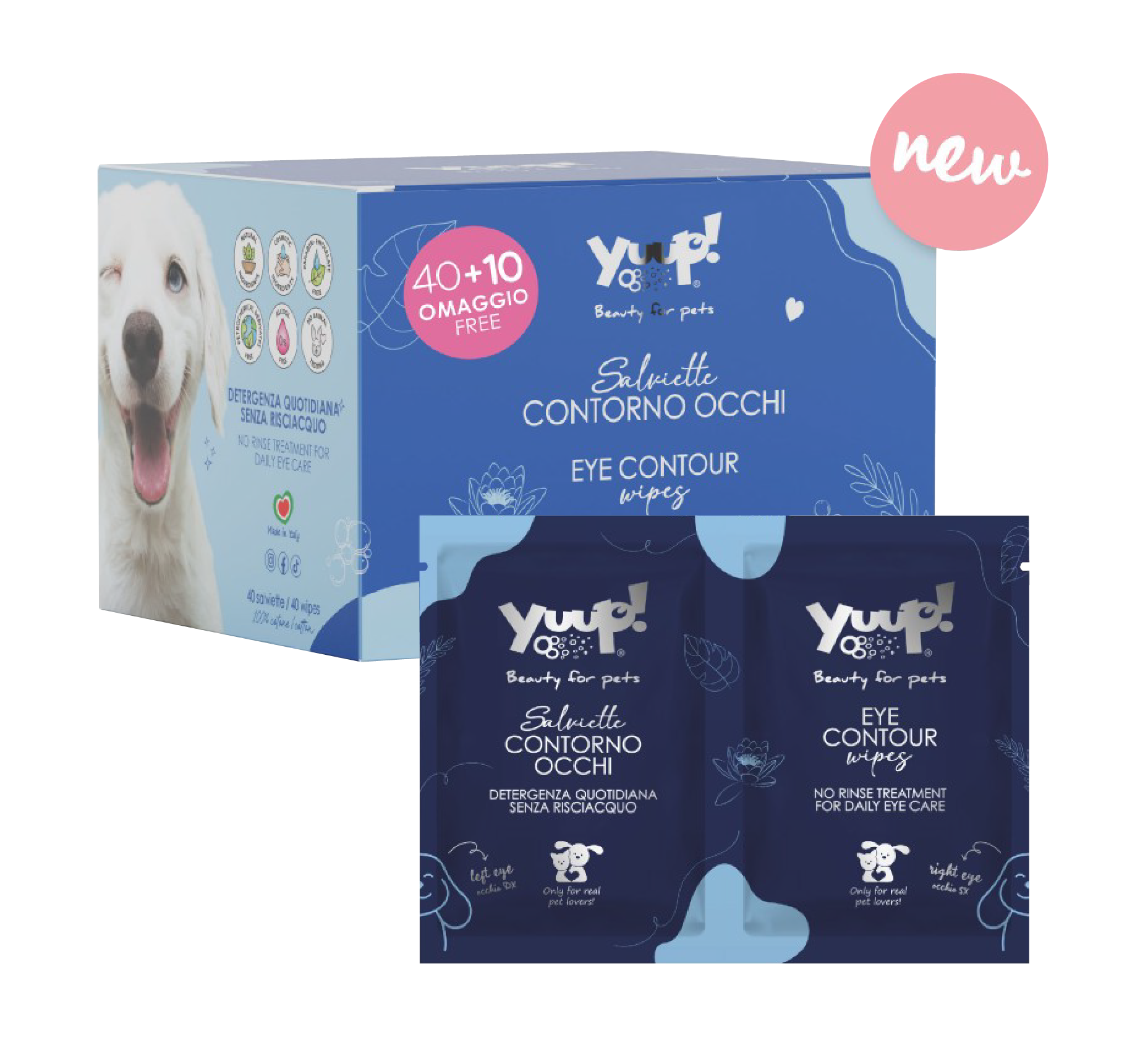 【義大利Yuup】總代理-優瀑眼部潔膚濕巾盒裝40片（贈 10 片）眼部清潔 犬貓適用