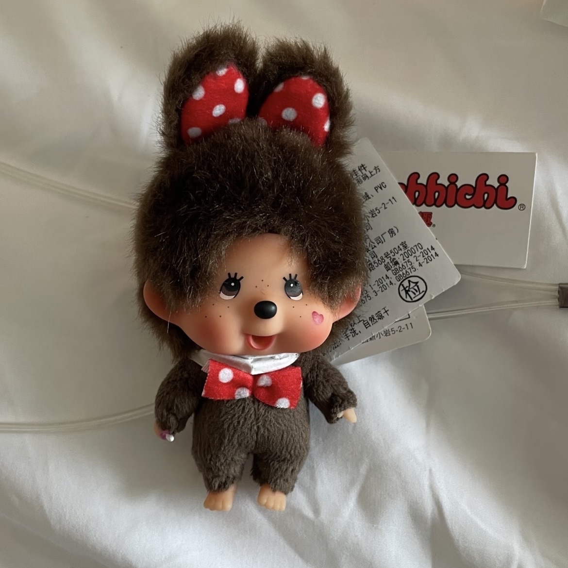 蒙奇奇 MONCHHICHI 大頭 點點 兔子耳朵 臉頰愛心 毛絨吊飾