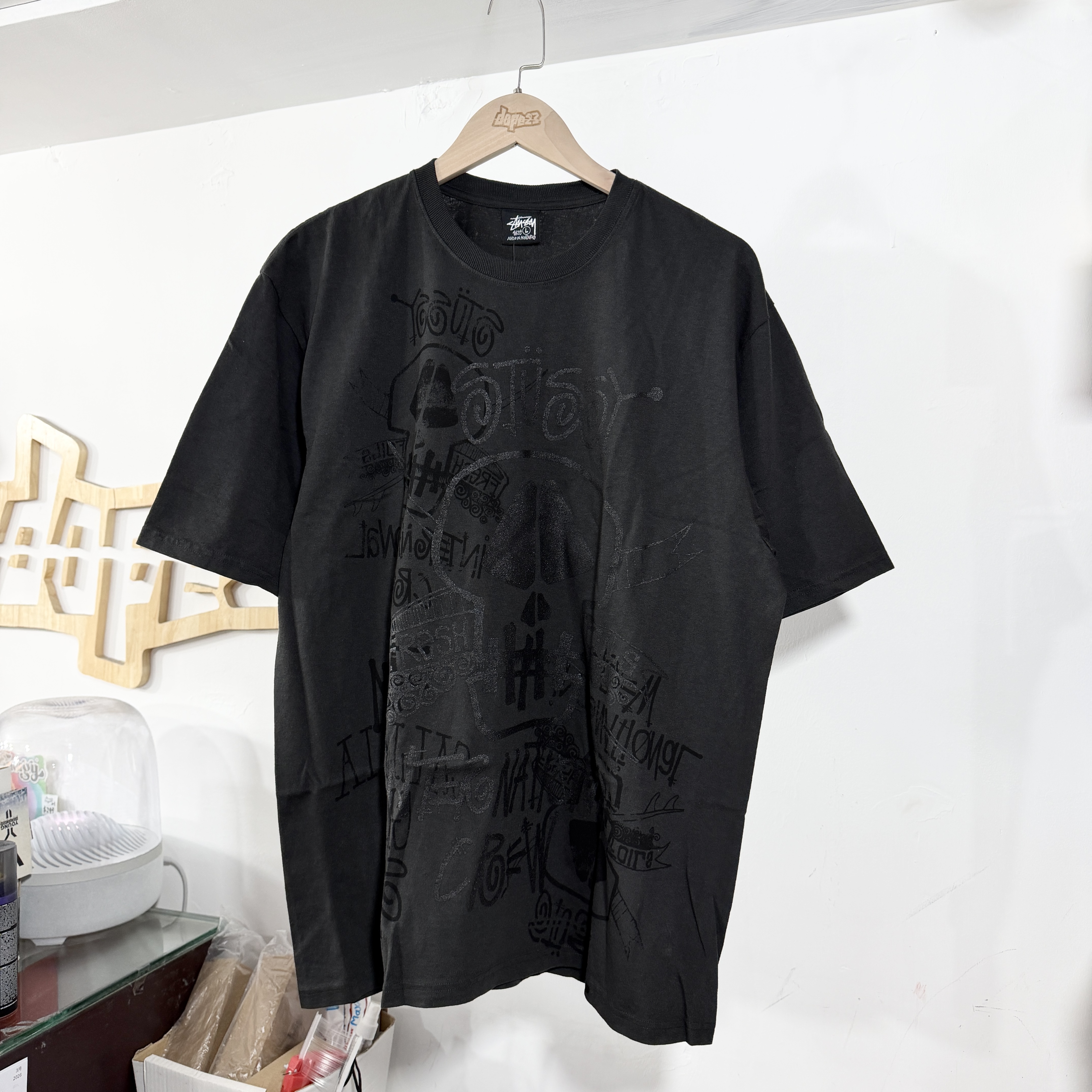 STUSSY SKULLS TEE PIGMENT DYED Faded Black 洗水黑