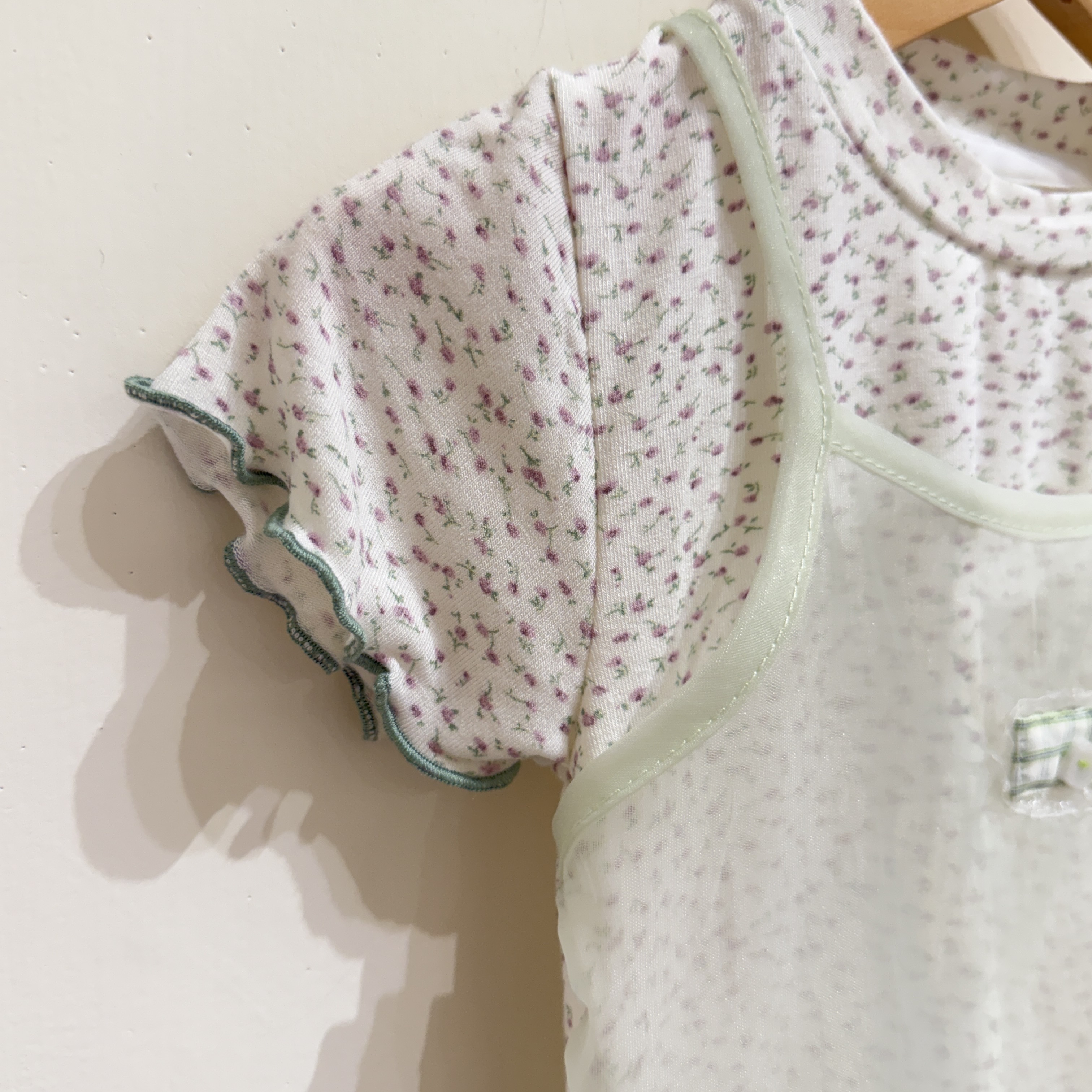 26夏 薄霧綠碎花假兩件上衣