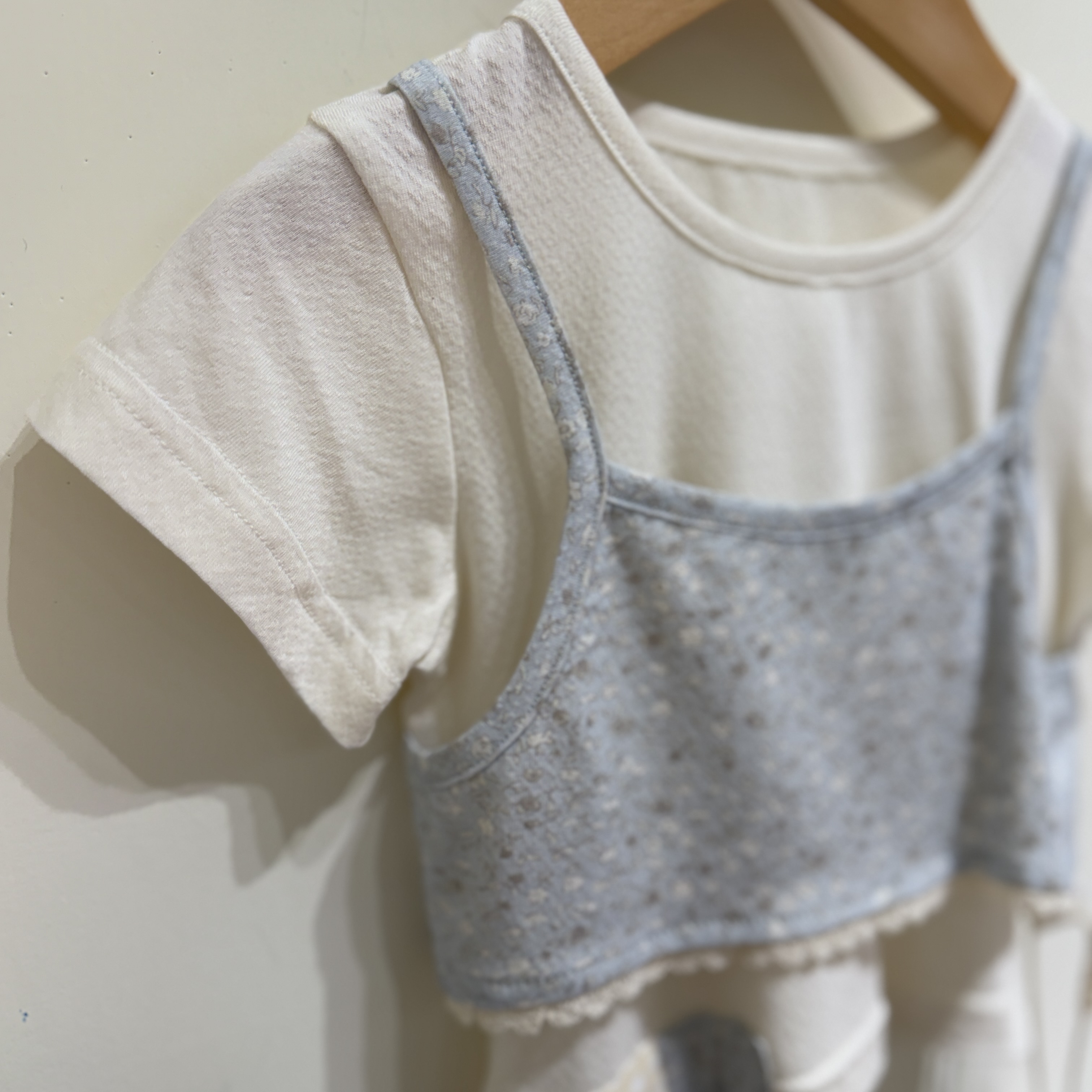 26夏 霧藍層次假兩件上衣